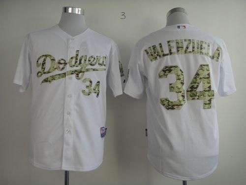 Dodgers #34 Fernando Valenzuela White USMC Cool Base Stitched MLB Jersey